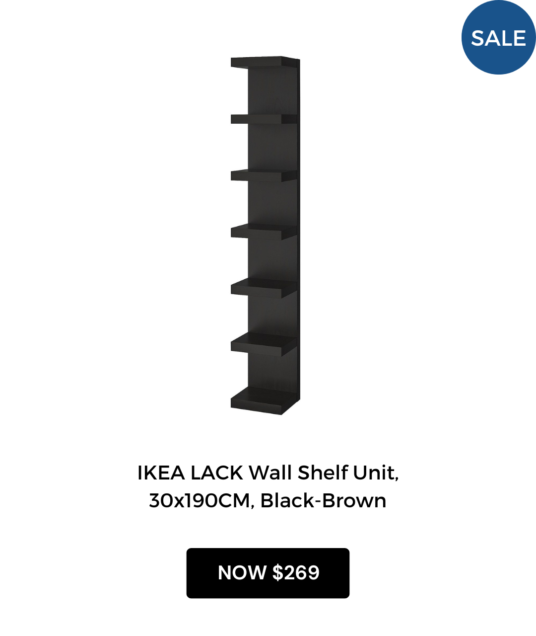 IKEA LACK Wall Shelf Unit 30x190cm, Black-brown